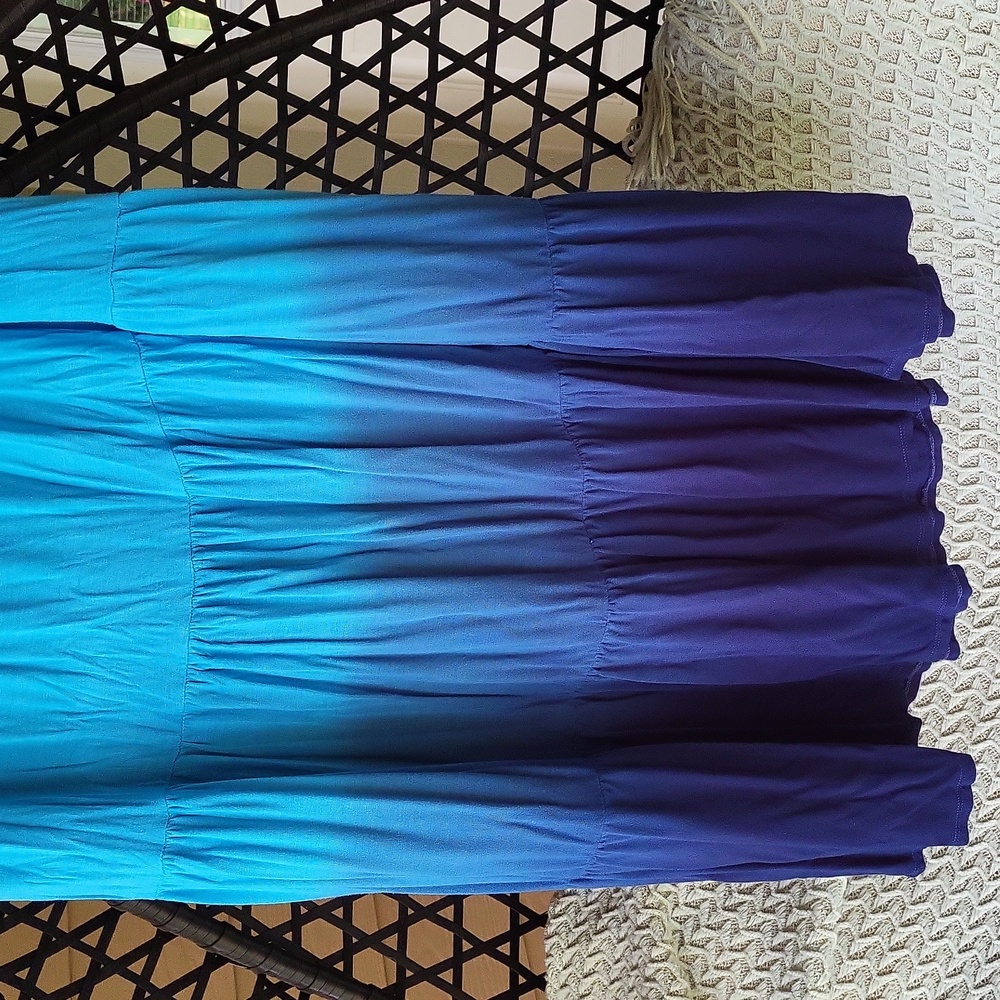 Kenar Blue Maxi A-Line Skirt with Pleated Tiered Design - Picture 8 of 9